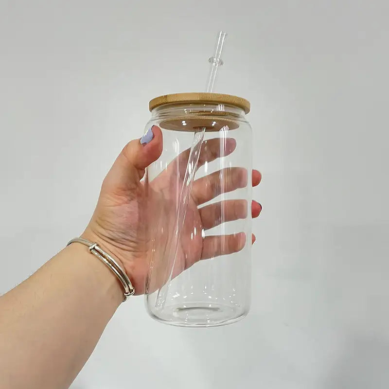 25/50Pcs USA Warehouse 16oz Sublimation Blanks Clear Frosted Beer Glass Can With Bamboo Lid And Plastic Straw