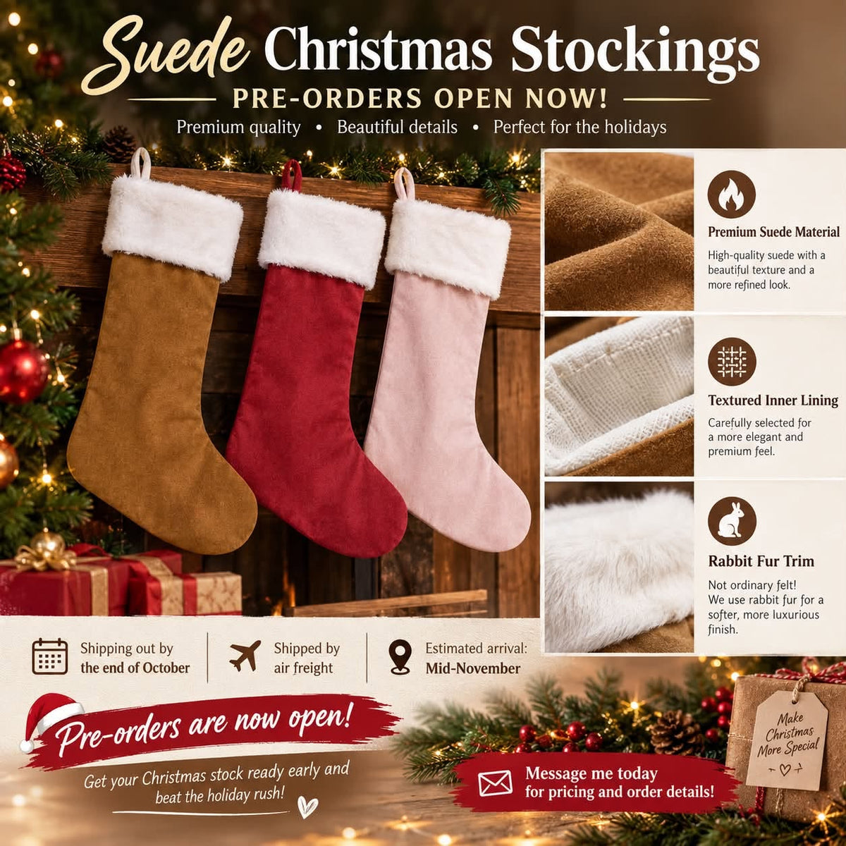 Vegan Suede Christmas Stockings | Customized Holiday Decor (3 Colors Available)