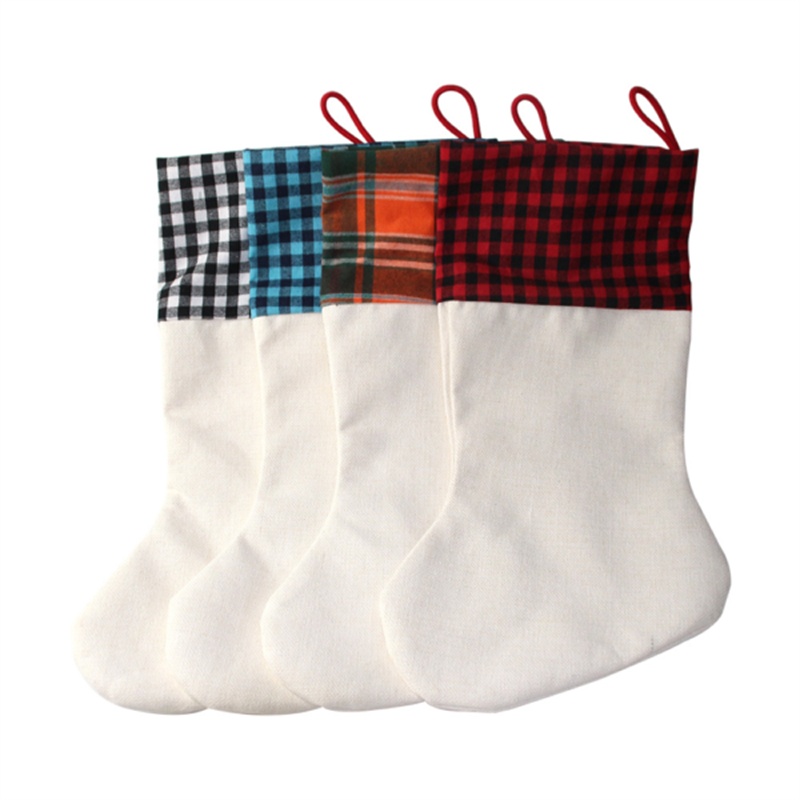 Christmas Plaid Linen Stockings Sublimation Blanks (20PCS/Wholesale)