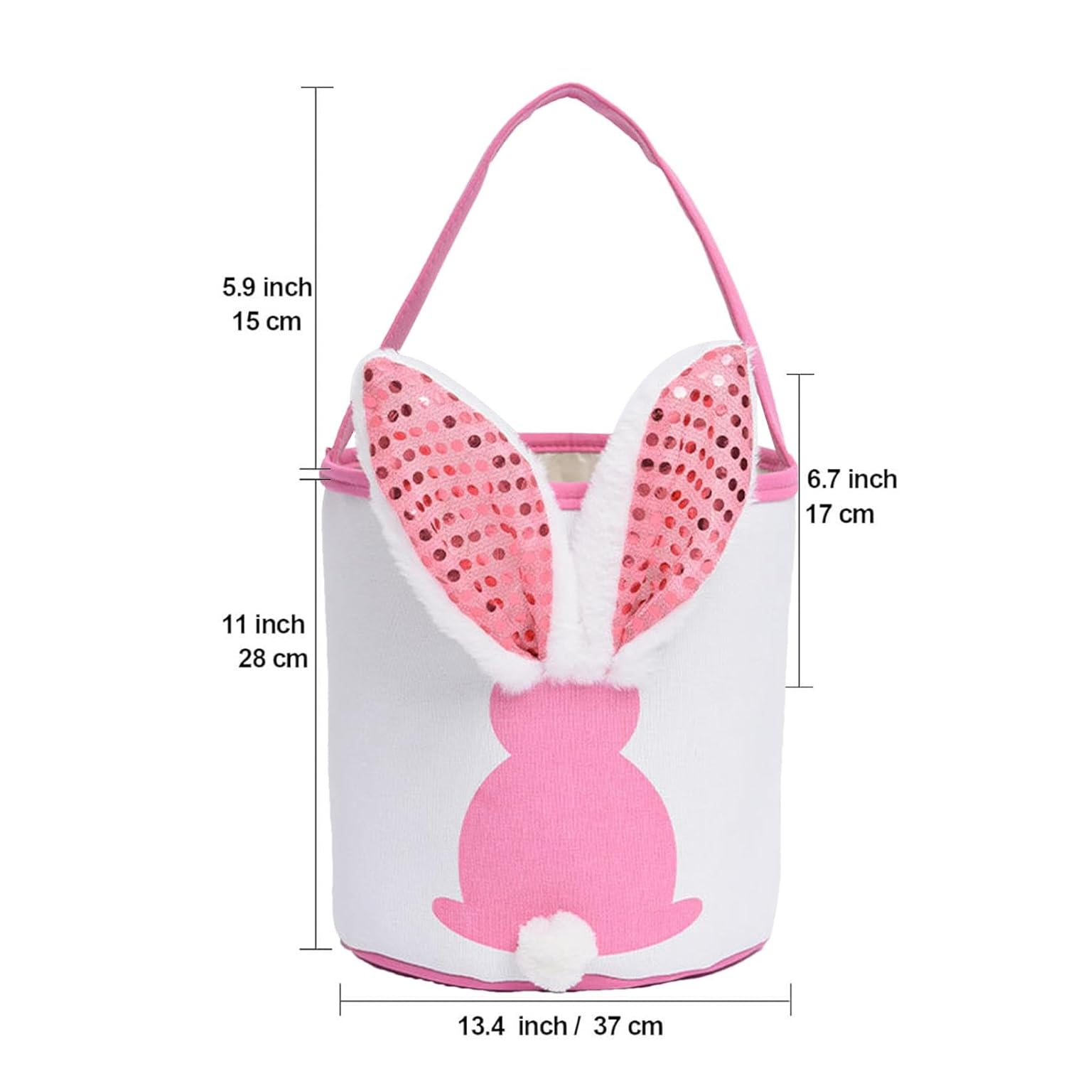 Glow Easter Bunny Basket Foldable Canvas Bag with Handle & Fuzzy Rabbit Tail (30PCS/Case)