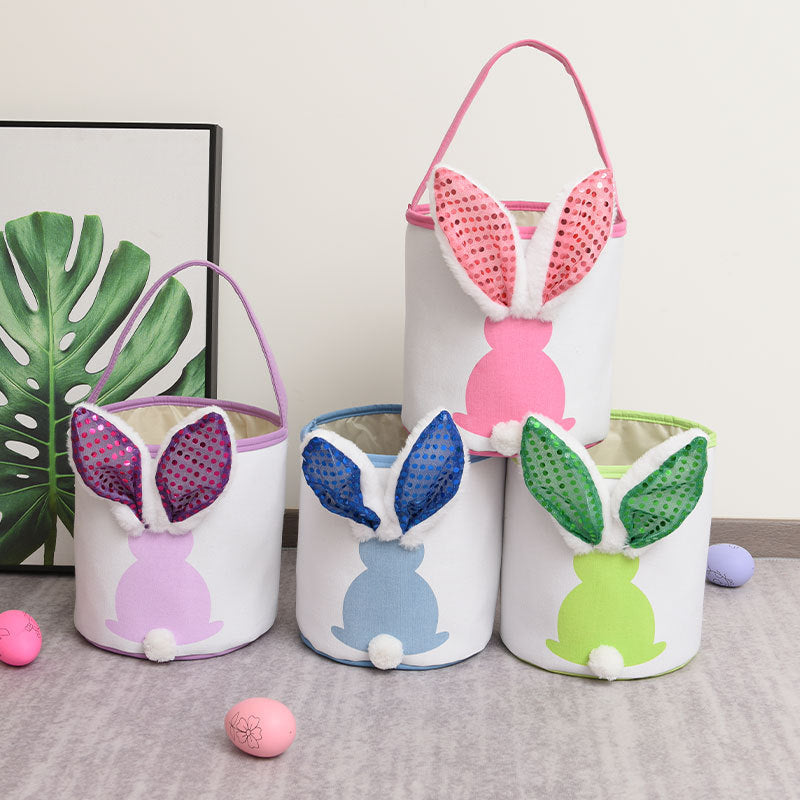 Glow Easter Bunny Basket Foldable Canvas Bag with Handle & Fuzzy Rabbit Tail (30PCS/Case)