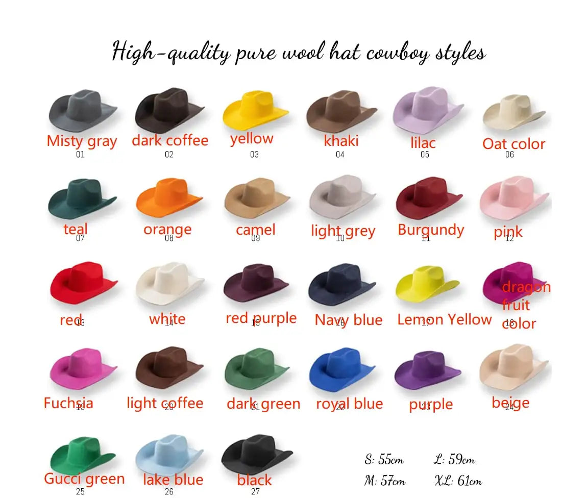 Premium Pure Wool Western Cowboy Hat - Classic Wide Brim Fedora | Wholesale MOQ 20PCS