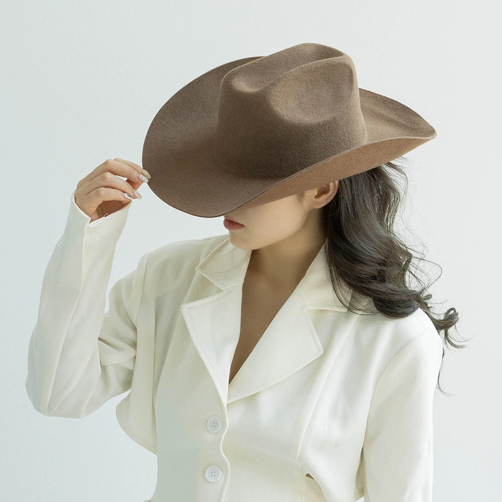 Premium Pure Wool Western Cowboy Hat - Classic Wide Brim Fedora | Wholesale MOQ 20PCS