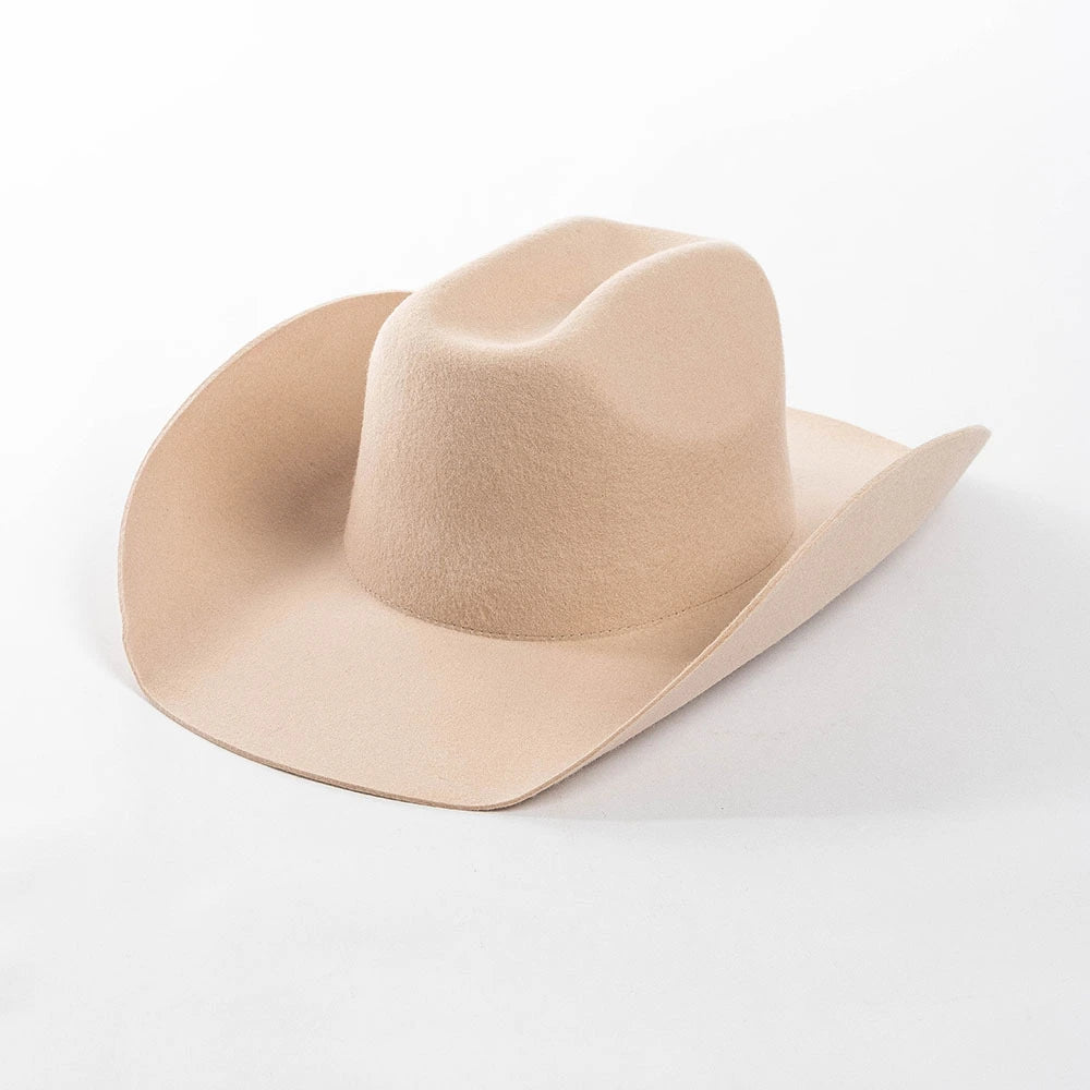 Premium Pure Wool Western Cowboy Hat - Classic Wide Brim Fedora | Wholesale MOQ 20PCS