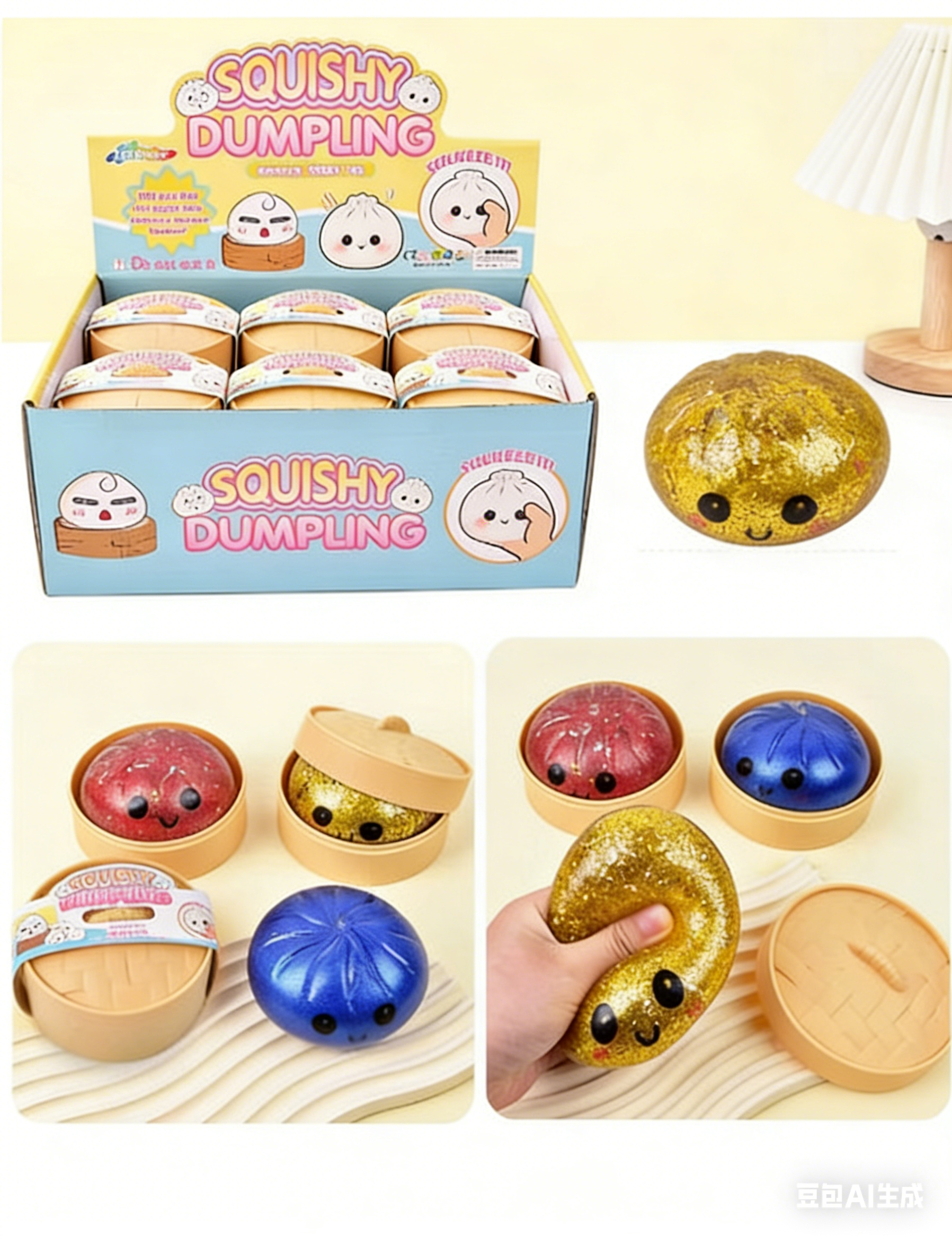 SUBLER Squishy Toys Blind Box Soft Sensory Squeeze Dumpling Toys Rare Golden Rainbow Bobun Stress Relief Toys 12pcs