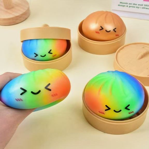 SUBLER Squishy Toys Blind Box Soft Sensory Squeeze Dumpling Toys Rare Golden Rainbow Bobun Stress Relief Toys 12pcs