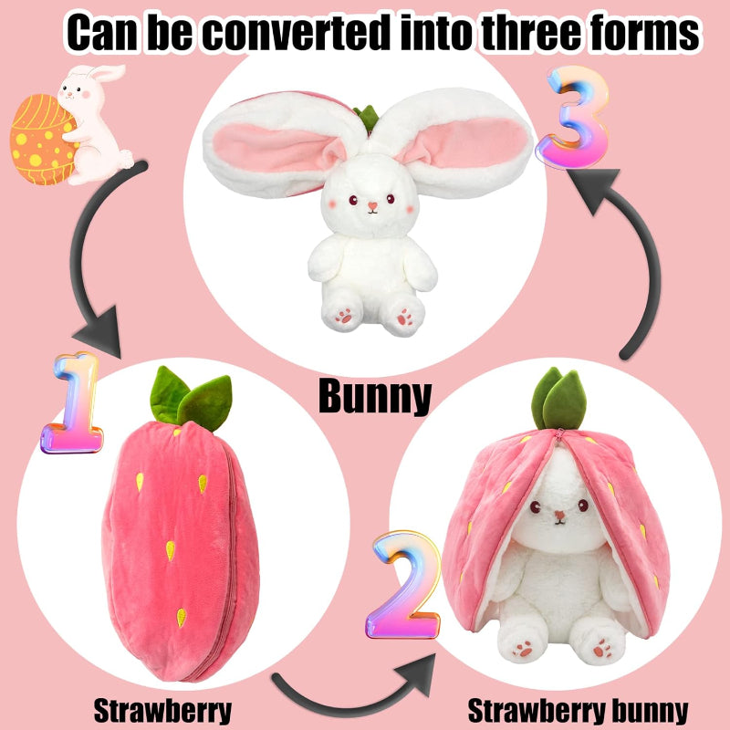 Reversible Bunny Rabbit & Strawberry Plush Pillow Doll for Easter (25PCS)