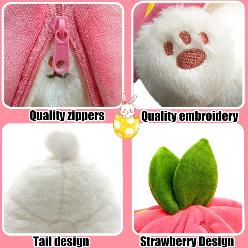 Reversible Bunny Rabbit & Strawberry Plush Pillow Doll for Easter (25PCS)