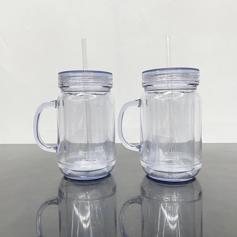 USA Warehouse Snow Globe 20oz Plastic Mason Jars with Handles (Pre-drilled Hole and Plug)