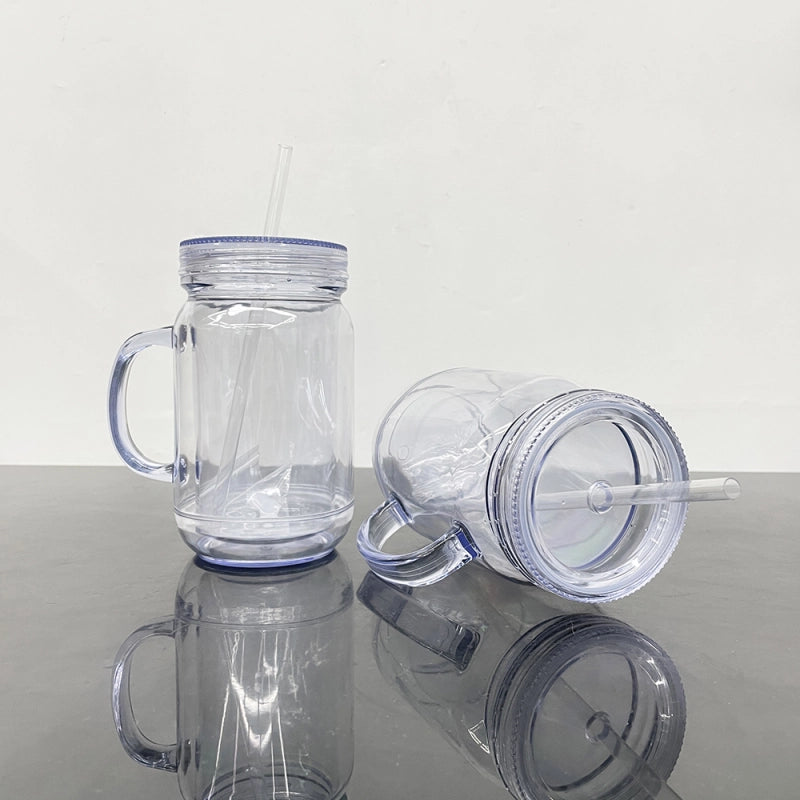 USA Warehouse Snow Globe 20oz Plastic Mason Jars with Handles (Pre-drilled Hole and Plug)