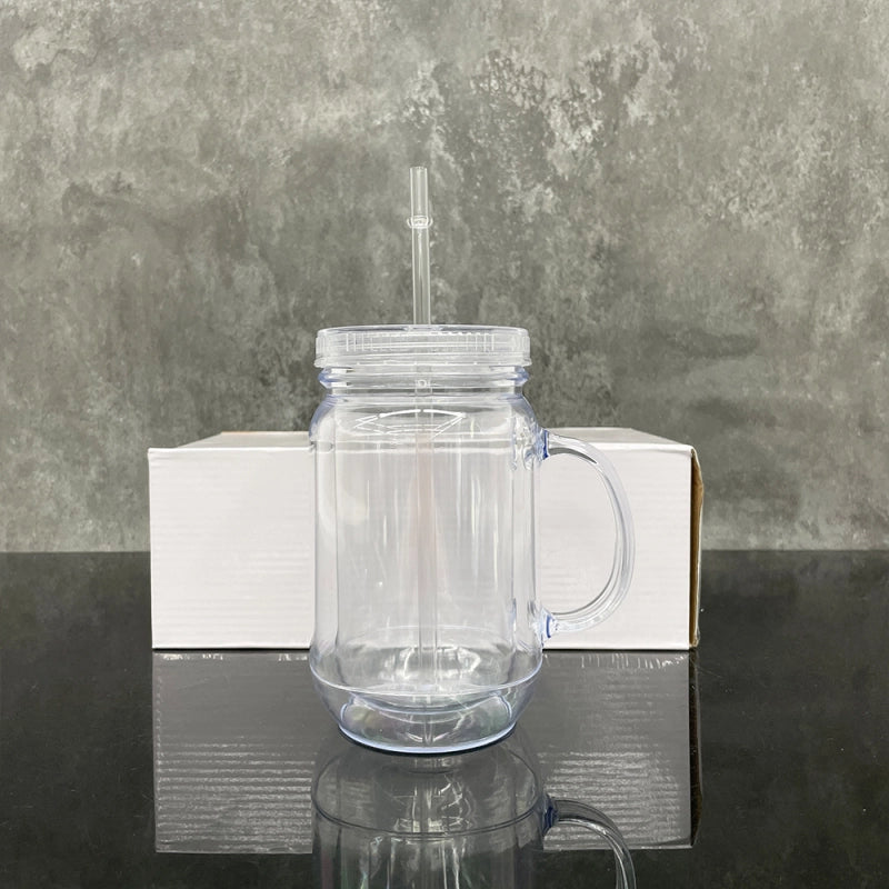 USA Warehouse Snow Globe 20oz Plastic Mason Jars with Handles (Pre-drilled Hole and Plug)