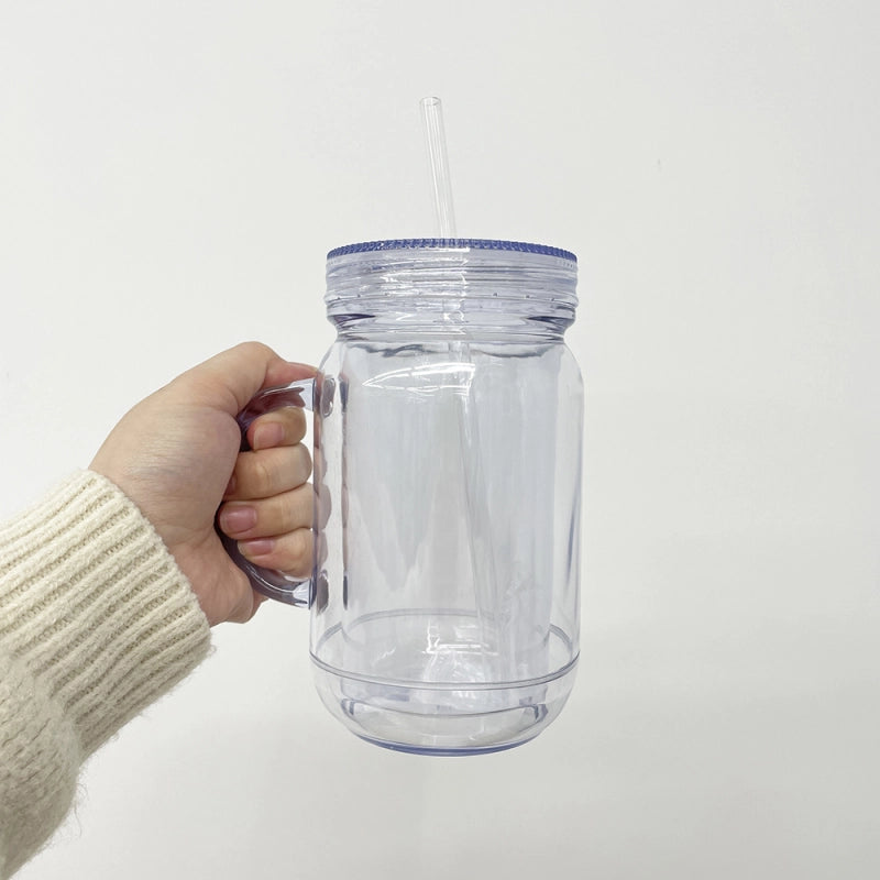 USA Warehouse Snow Globe 20oz Plastic Mason Jars with Handles (Pre-drilled Hole and Plug)