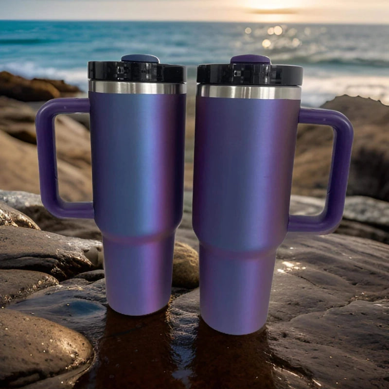 20 Pack USA Warehouse 40oz Power Coated Sliver Plated Dreamy Purple Color Tumblers for Laser Engraving