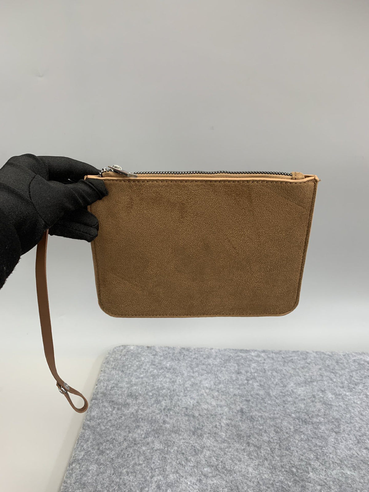 Retro Suede Phone Pouch – Flat Zip Bag with Detachable Wrist Strap