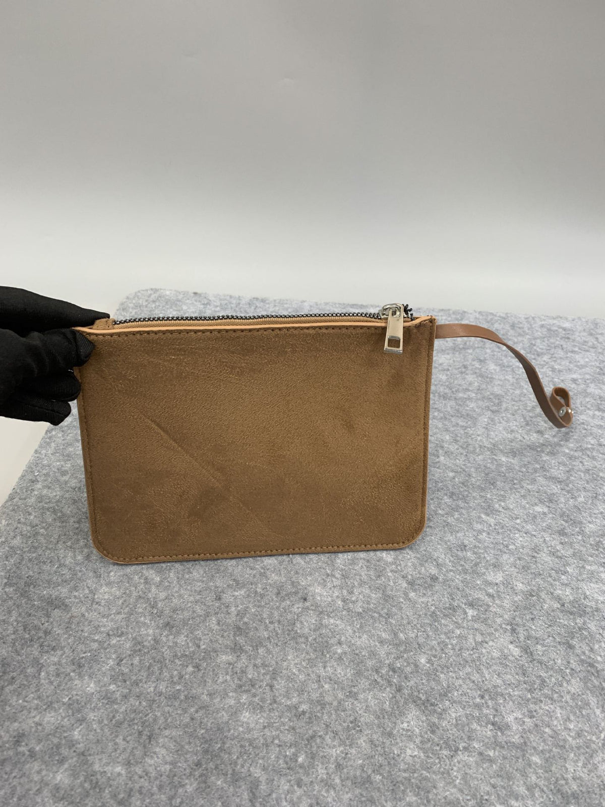 Retro Suede Phone Pouch – Flat Zip Bag with Detachable Wrist Strap