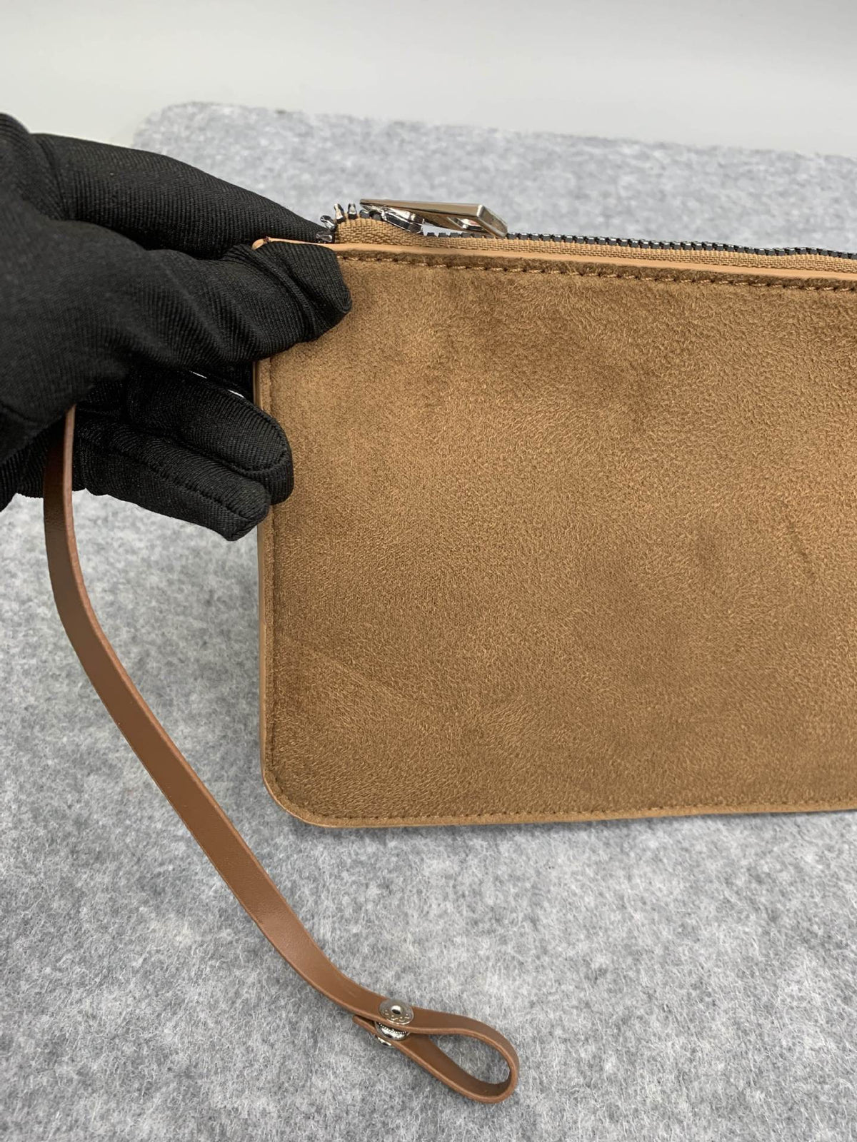 Retro Suede Phone Pouch – Flat Zip Bag with Detachable Wrist Strap