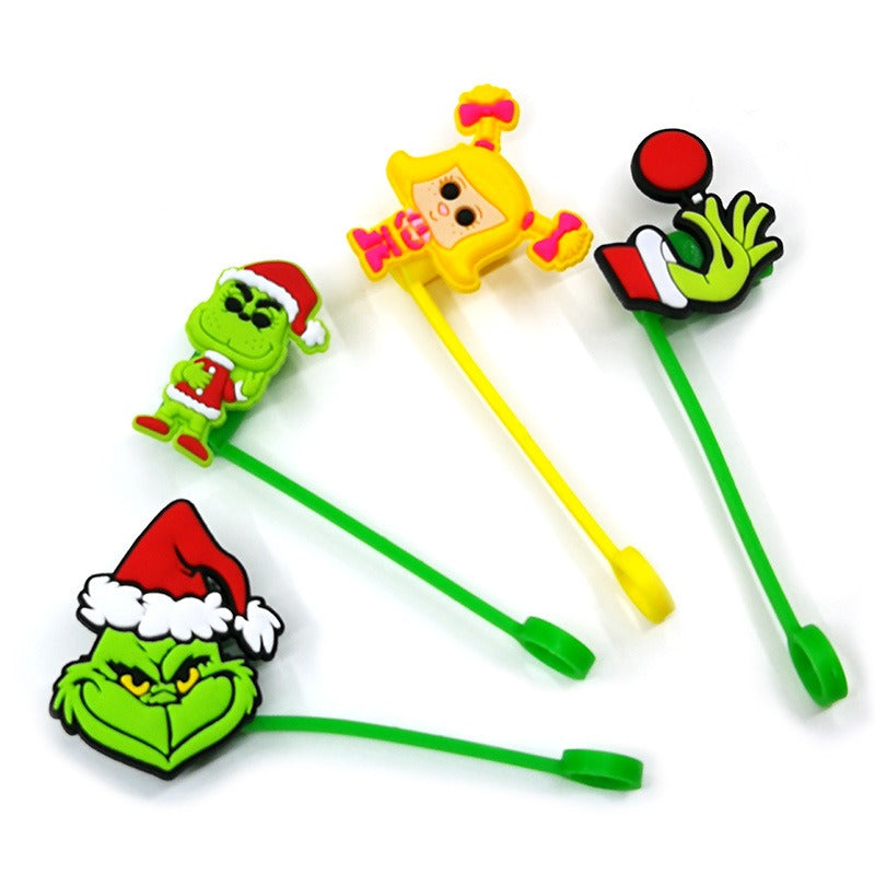 100pcs Christmas Grinch Straw Hat Toppers PVC Wholesale | Subler