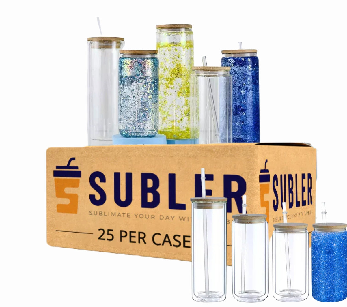 12/16/20oz Sublimation Double Wall Snow Globe Glass Can for Wholesale (25PCS)