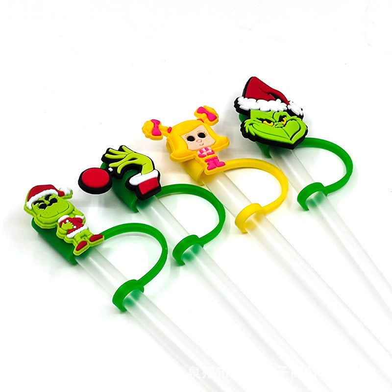 100pcs Christmas Grinch Straw Hat Toppers PVC Wholesale | Subler
