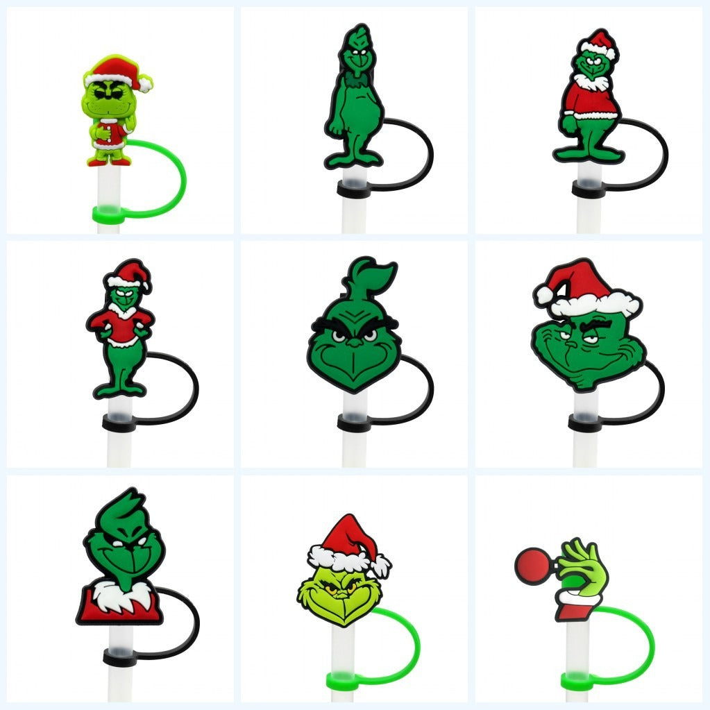 100pcs Christmas Grinch Straw Hat Toppers PVC Wholesale | Subler